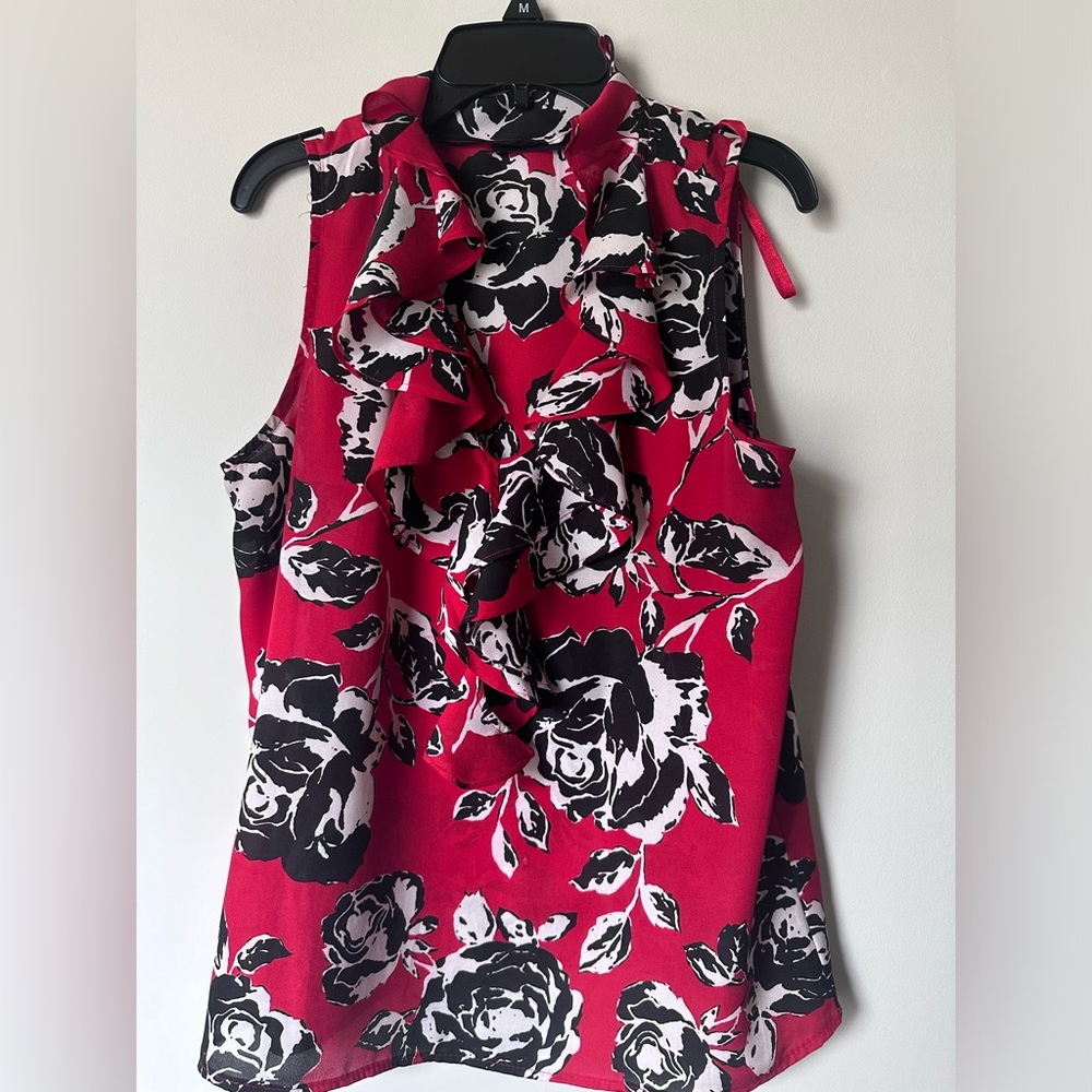 Vibrant red and black suite or casual top.